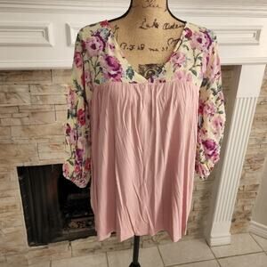 ODDY pink and floral boho‎ blouse size medium